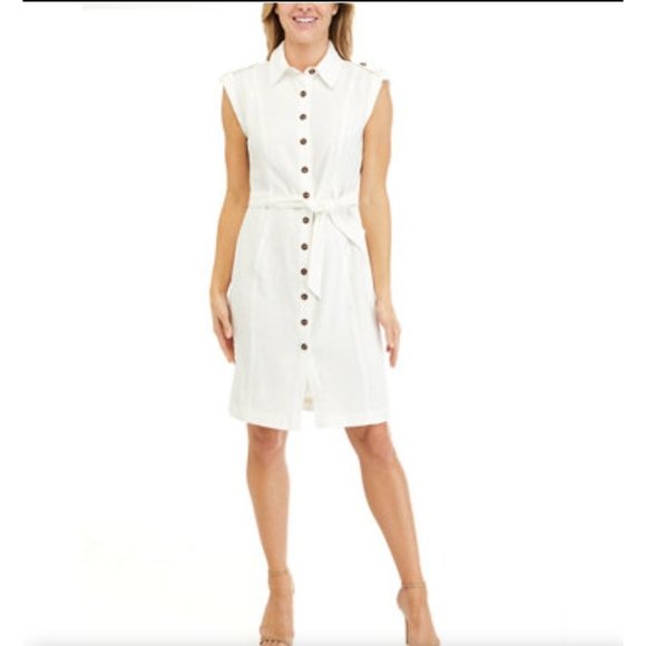 Calvin Klein Dresses & Skirts - Calvin Klein Womens Cap Sleeve Collared Button Front Dress White 6